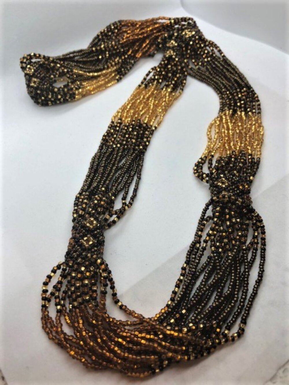 Czech Bead 16 Strand Zulu Necklace BROWN & BLACK